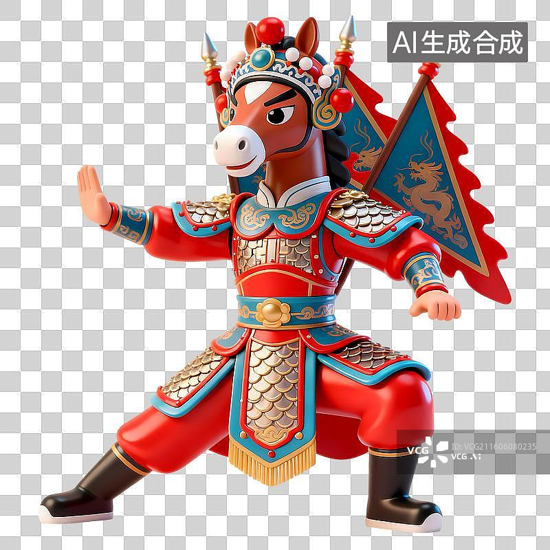 【AI数字艺术】武将马旗帜传统京剧拟人动物3D卡通立体C4D渲染质感插画元素图片素材