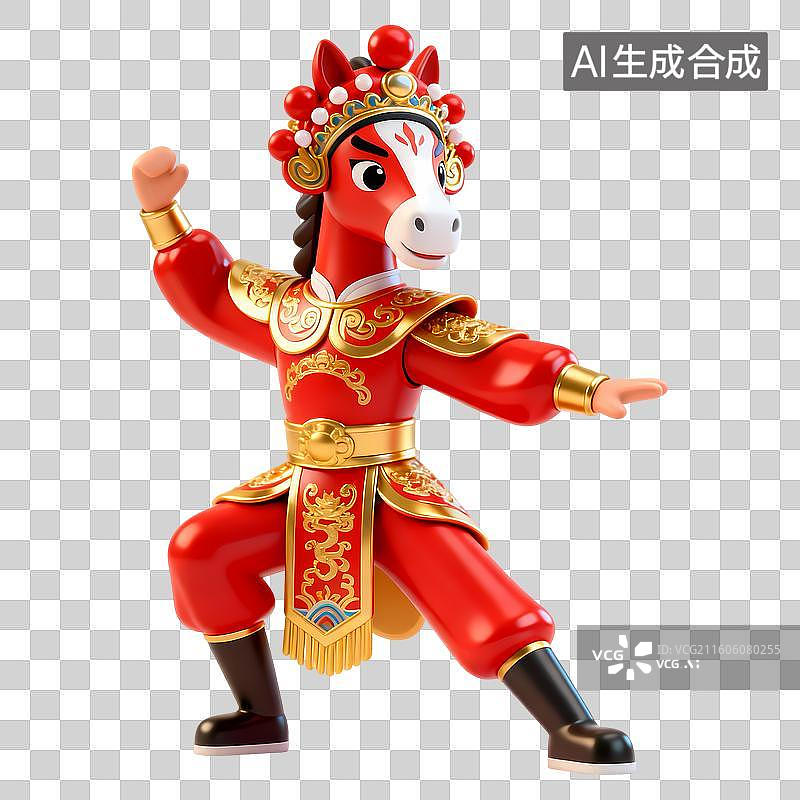 【AI数字艺术】戏曲马传统京剧拟人动物3D卡通立体C4D渲染质感插画元素图片素材