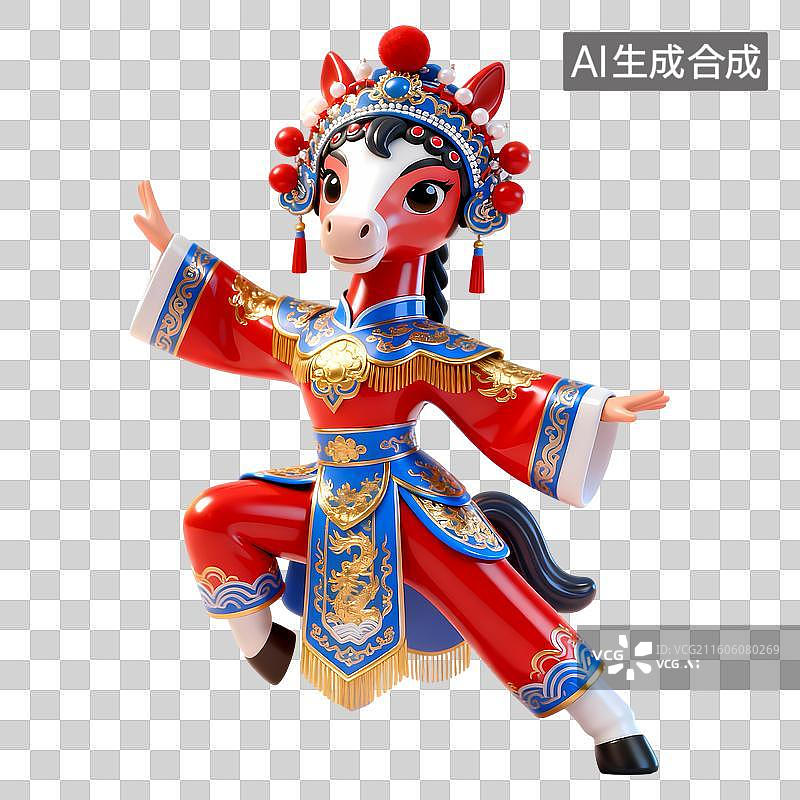 【AI数字艺术】戏曲马传统京剧拟人动物3D卡通立体C4D渲染质感插画元素图片素材