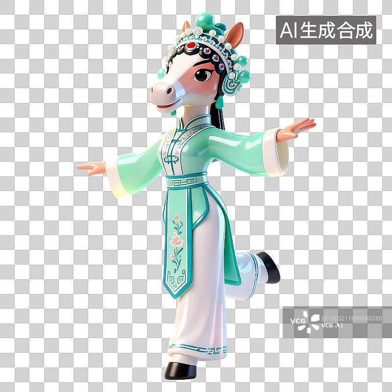 【AI数字艺术】青衣马传统京剧拟人动物3D卡通立体C4D渲染质感插画元素图片素材