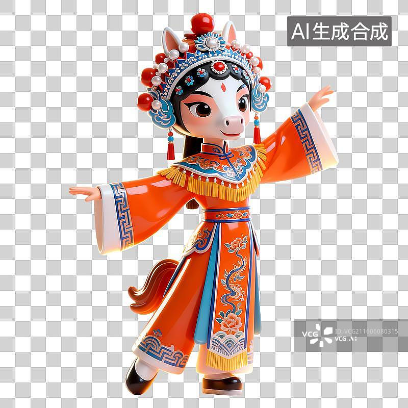 【AI数字艺术】戏曲马传统京剧拟人动物3D卡通立体C4D渲染质感插画元素图片素材