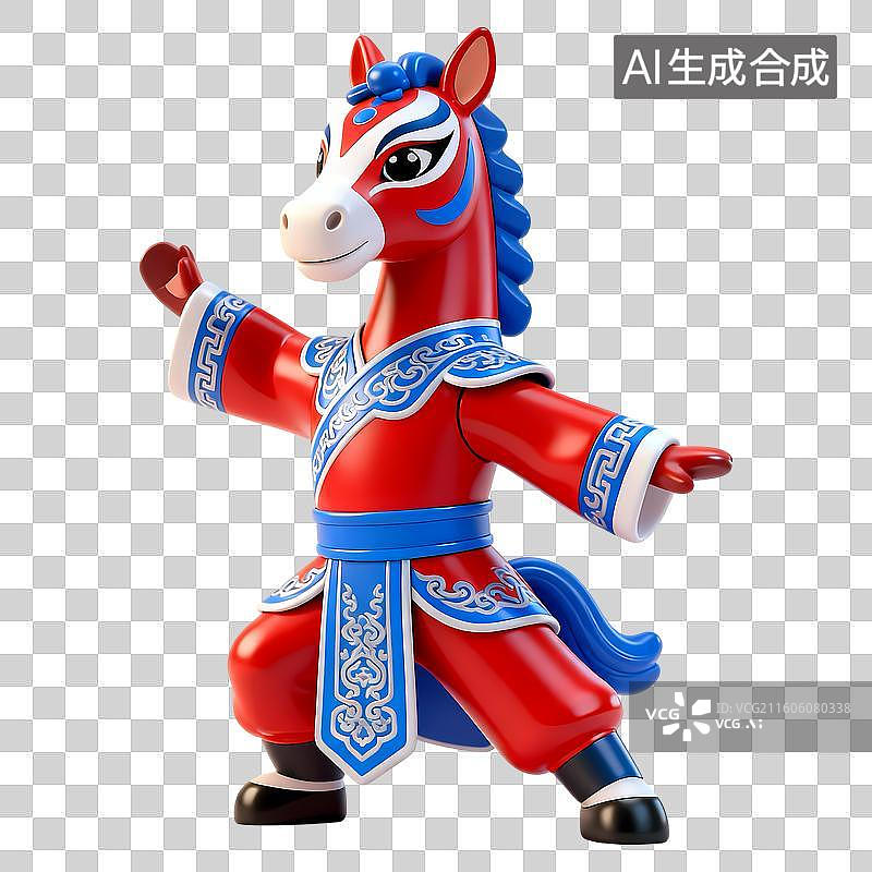 【AI数字艺术】老将武将马传统京剧拟人动物3D卡通立体C4D渲染质感插画元素图片素材