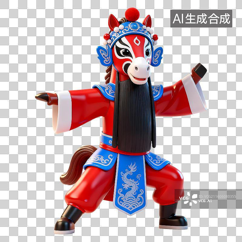 【AI数字艺术】老将武将马传统京剧拟人动物3D卡通立体C4D渲染质感插画元素图片素材