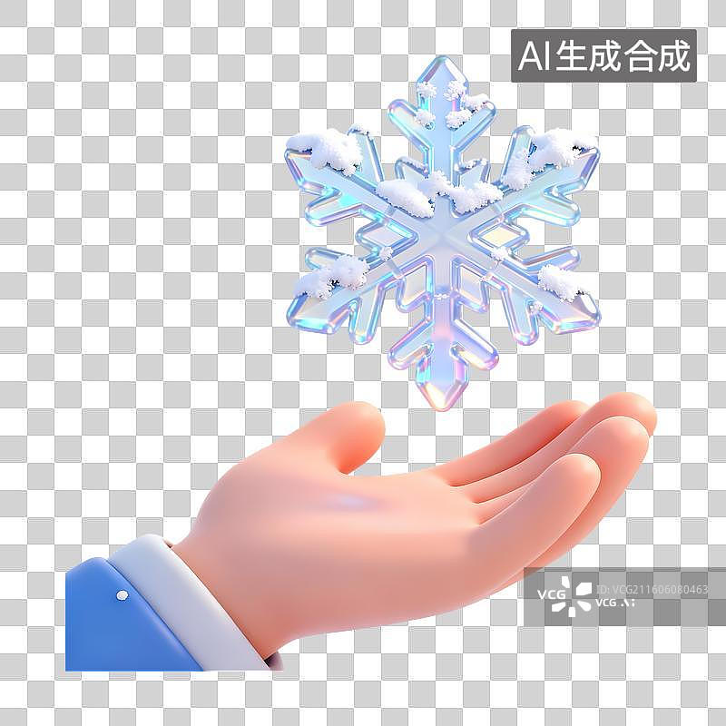 【AI数字艺术】手托发光晶莹的雪花3D卡通立体C4D渲染质感插画元素图片素材