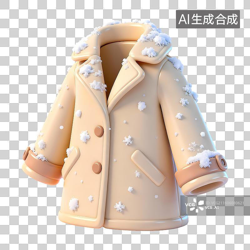 【AI数字艺术】米色翻领外套积雪3D卡通立体C4D渲染质感插画元素图片素材