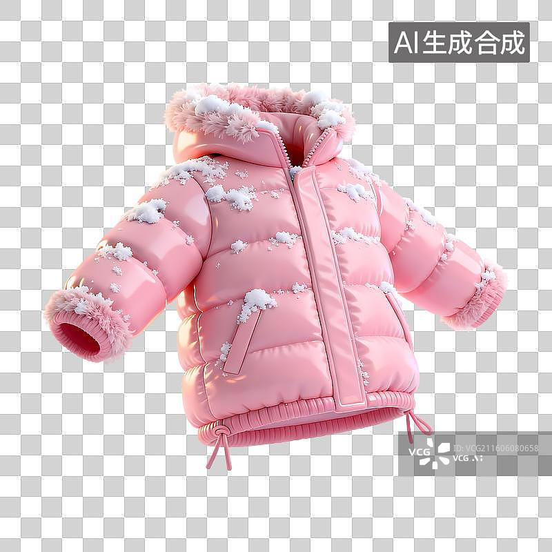 【AI数字艺术】粉色羽绒服外套积雪3D卡通立体C4D渲染质感插画元素图片素材