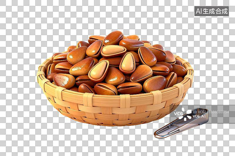 【AI数字艺术】装满松子的竹篮及夹子图片素材