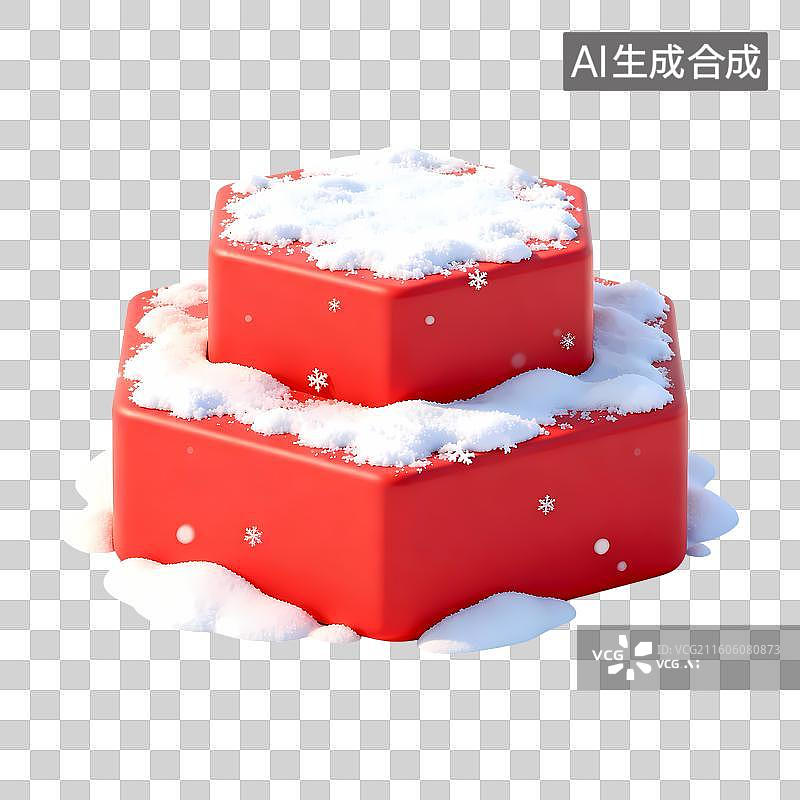 【AI数字艺术】积雪的红色台子展示台3D卡通立体C4D渲染质感插画元素图片素材