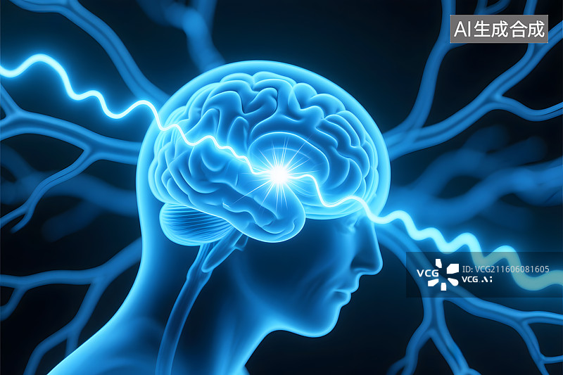 【AI数字艺术】大脑与脑电波3D渲染图片素材