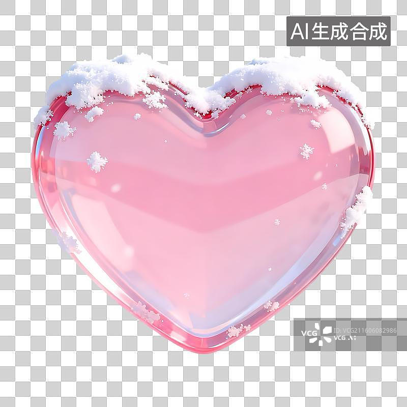 【AI数字艺术】积雪半透明粉色爱心3D卡通立体C4D渲染质感插画元素图片素材