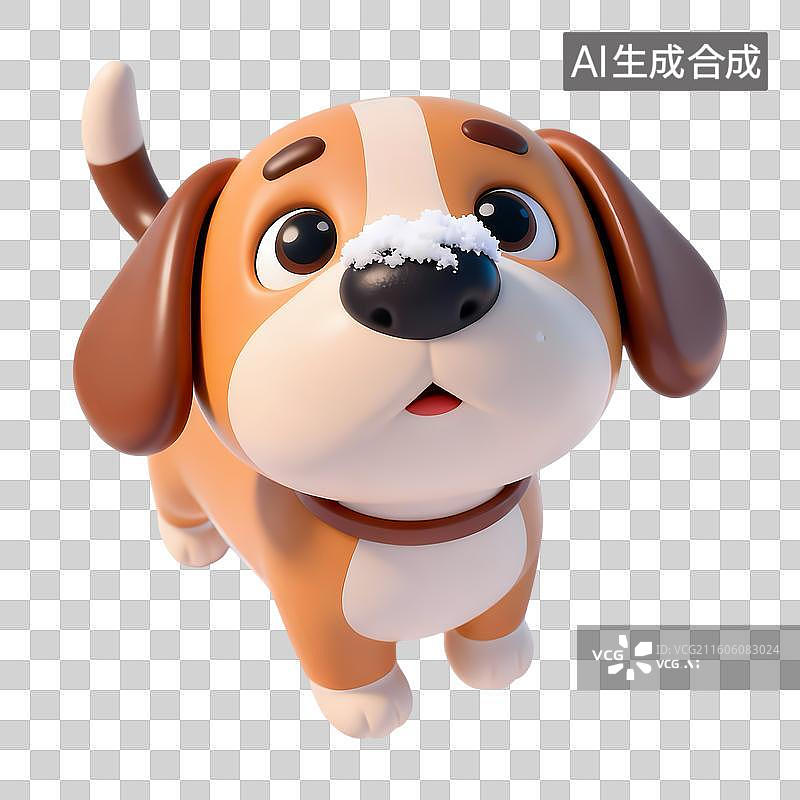 【AI数字艺术】鱼眼效果视角夸张小狗看雪花鼻头有雪3D卡通立体C4D渲染质感插画元素图片素材