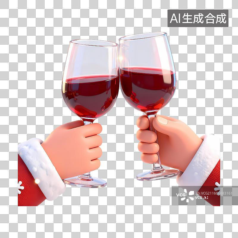 【AI数字艺术】两只手拿着红酒杯干杯3D卡通立体C4D渲染质感插画元素图片素材