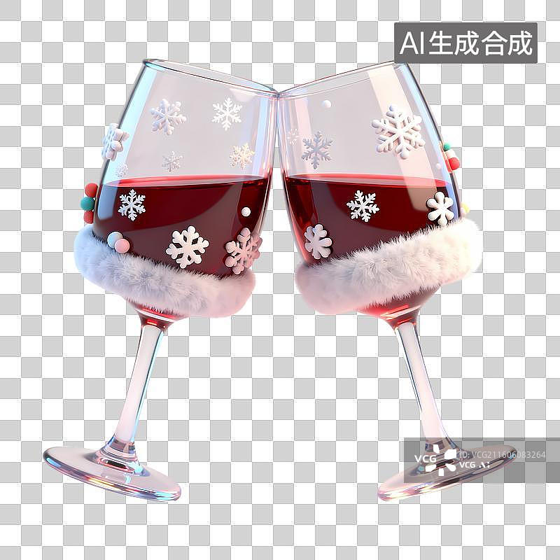 【AI数字艺术】可爱装饰红酒杯碰杯3D卡通立体C4D渲染质感插画元素图片素材