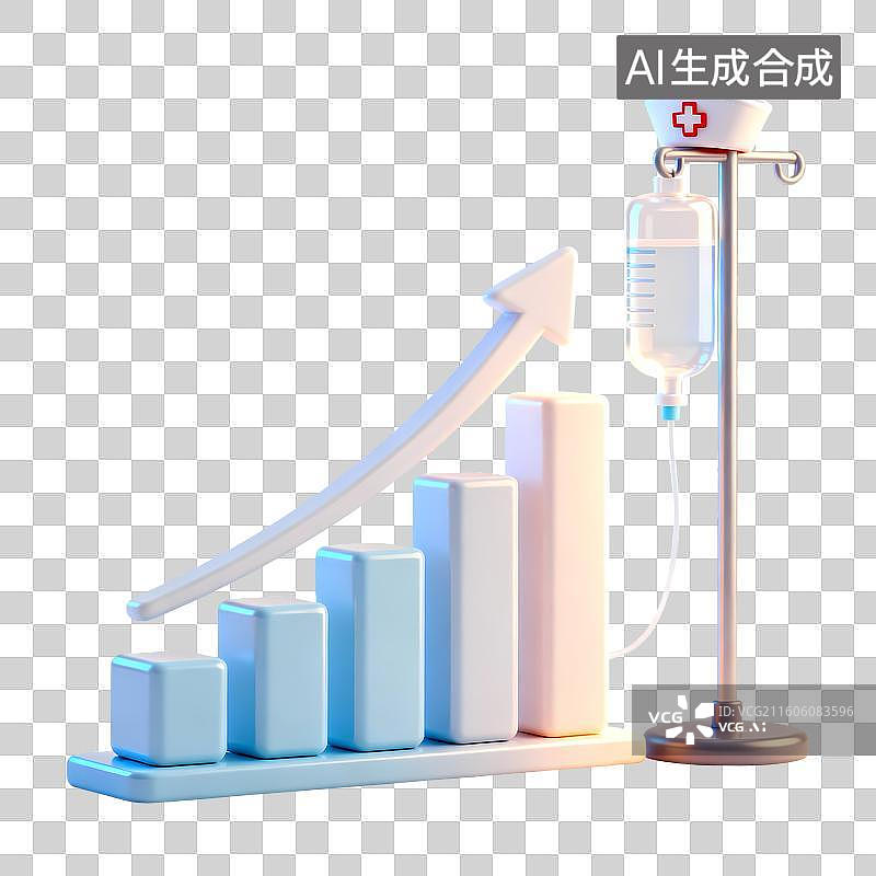 【AI数字艺术】打点滴吊瓶护士帽上升柱状图医疗元素3D卡通立体C4D渲染质感插画元素图片素材
