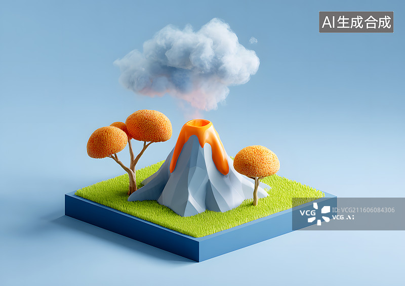 【AI数字艺术】一座卡通火山图片素材