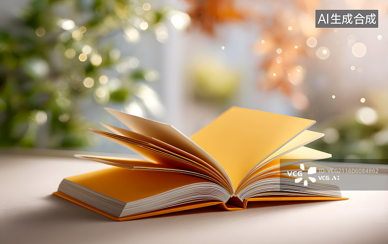 【AI数字艺术】书桌上一本打开的记事本图片素材