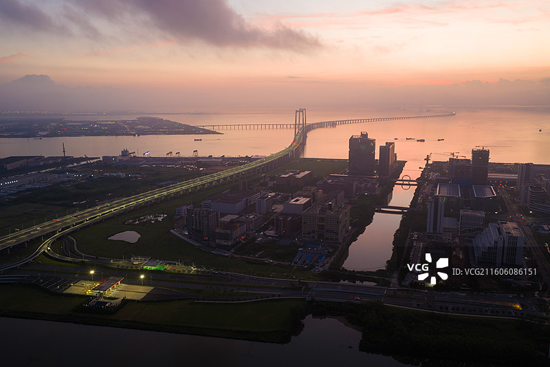 深中通道朝霞日出，马鞍岛，翠亨新区图片素材