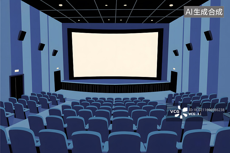 【AI数字艺术】空旷的影院巨幕放映厅空座位插画图片素材