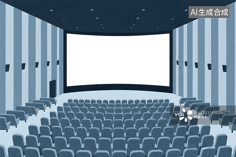 【AI数字艺术】空旷的影院巨幕放映厅空座位插画图片素材
