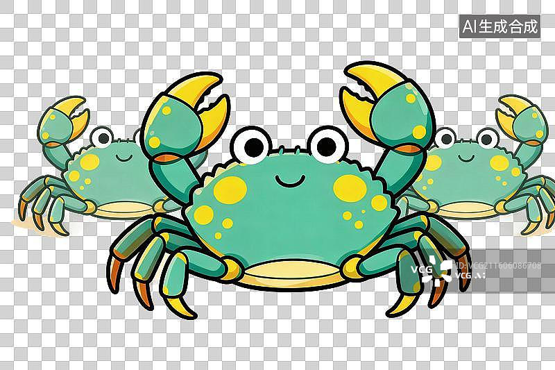 【AI数字艺术】卡通风格，几只可爱的大闸蟹PNG格式的免扣元素图片素材