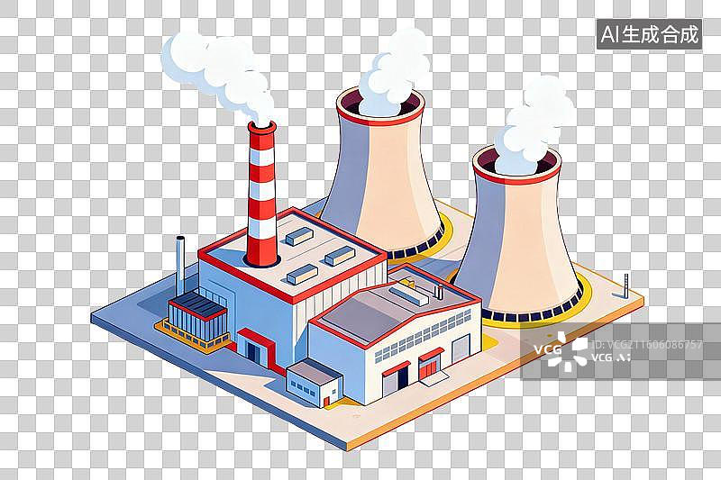 【AI数字艺术】卡通风格，一座火力发电战PNG格式的免扣元素图片素材