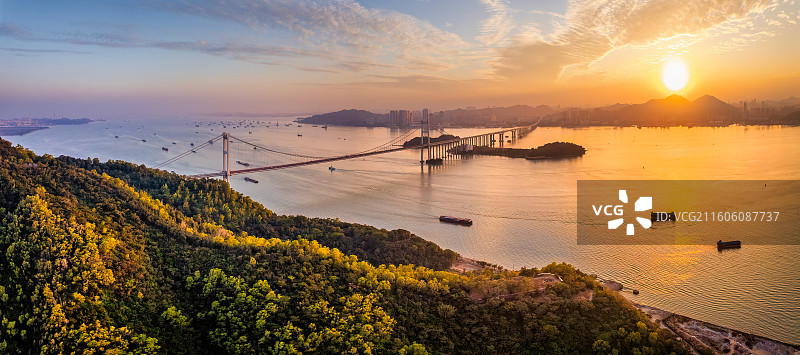 粤港澳大湾区狮子洋虎门大桥日落图片素材