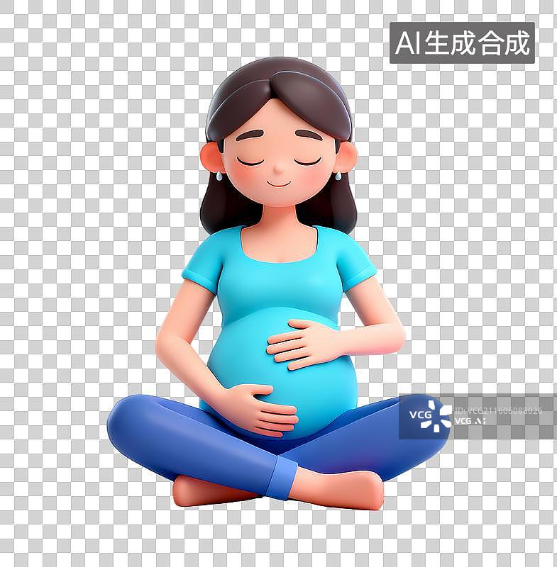 【AI数字艺术】3D立体轻拟物孕妇做瑜伽运动插画母婴亲子主题免抠元素图片素材