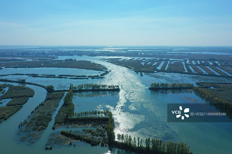 初冬色彩愈斑斓，银杏枫林绘锦笺 鸿雁排云书碧落，轻舟剪雾赛神仙 科幻新城萦瑞气，明珠古淀耀华年图片素材