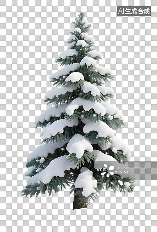 【AI数字艺术】AIGC：覆雪的松树，圣诞树，冬季装饰，元素，免抠图形图片素材