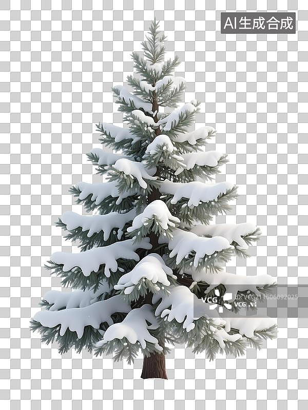 【AI数字艺术】AIGC：覆雪的松树，圣诞树，冬季装饰，元素，免抠图形图片素材
