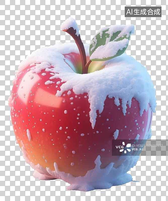 【AI数字艺术】AIGC：3D卡通覆雪的苹果，平安果，平安夜，冬季装饰，元素，免抠图形图片素材