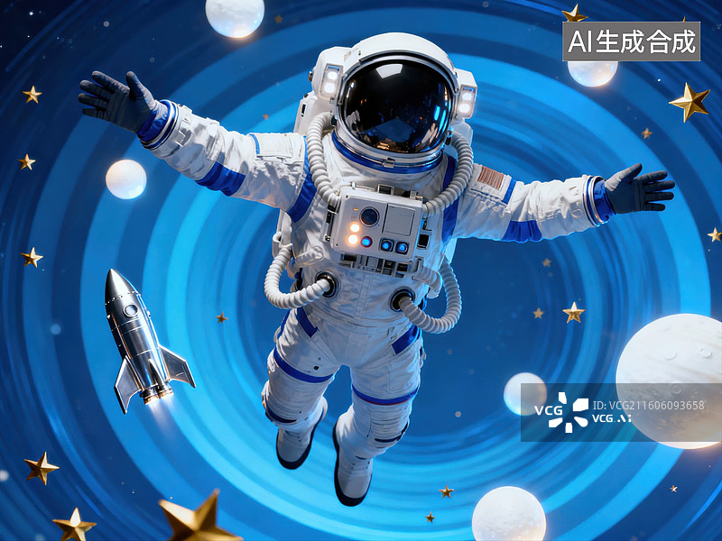 【AI数字艺术】宇航员在太空漂浮图片素材