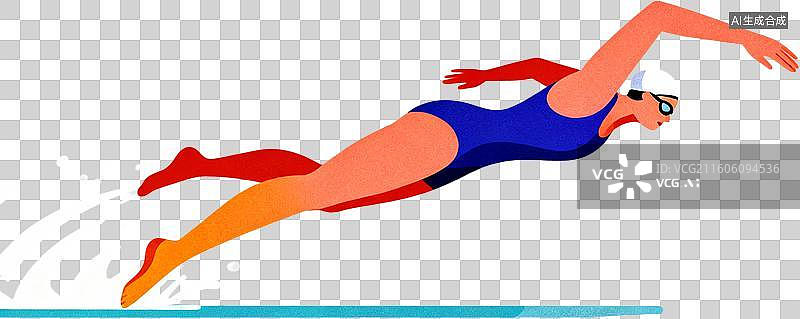 【AI数字艺术】2d扁平化风格卡通插画一个人运动自由泳游泳训练比赛插画元素免抠图形图片素材