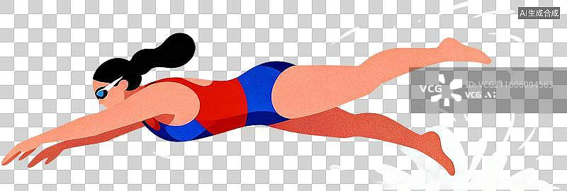 【AI数字艺术】2d扁平化风格卡通插画一个人运动自由泳游泳训练比赛插画元素免抠图形图片素材