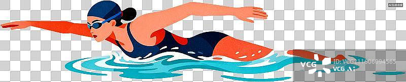 【AI数字艺术】2d扁平化风格卡通插画一个人运动自由泳游泳训练比赛插画元素免抠图形图片素材