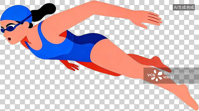 【AI数字艺术】2d扁平化风格卡通插画一个人运动自由泳游泳训练比赛插画元素免抠图形图片素材