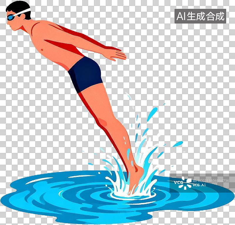 【AI数字艺术】2d扁平化风格卡通插画一个人运动自由泳游泳训练比赛插画元素免抠图形图片素材