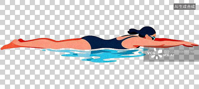 【AI数字艺术】2d扁平化风格卡通插画一个人运动自由泳游泳训练比赛插画元素免抠图形图片素材