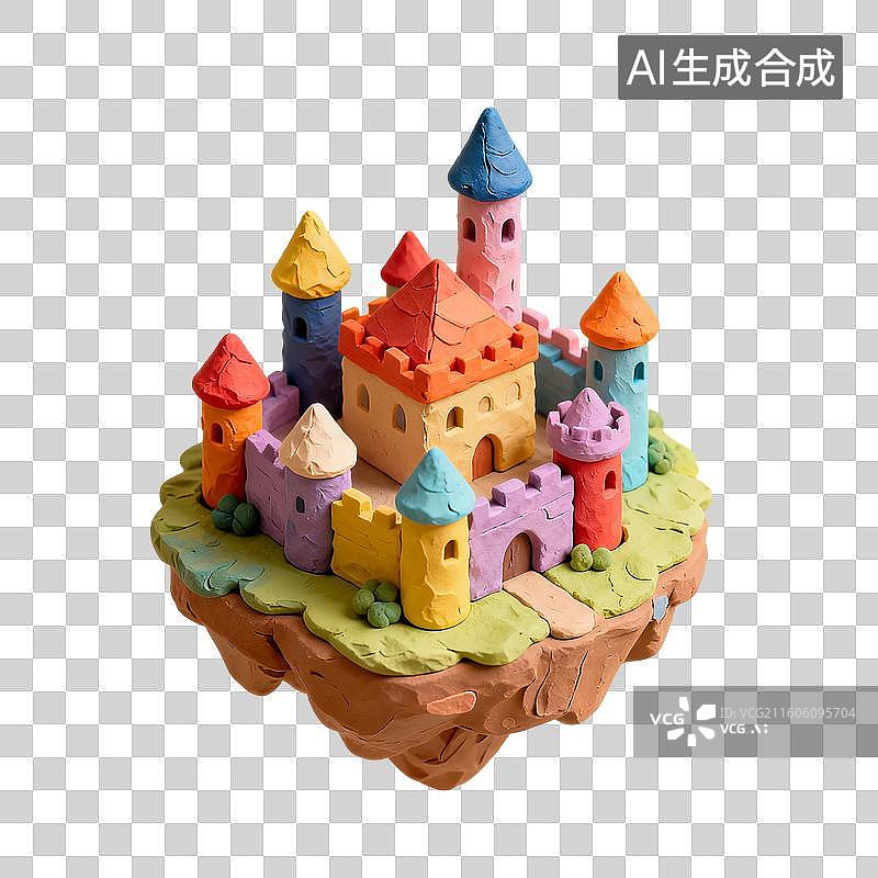 【AI数字艺术】3D渲染，粘土风，卡通城堡，玩具，婴儿用品，免抠元素图片素材