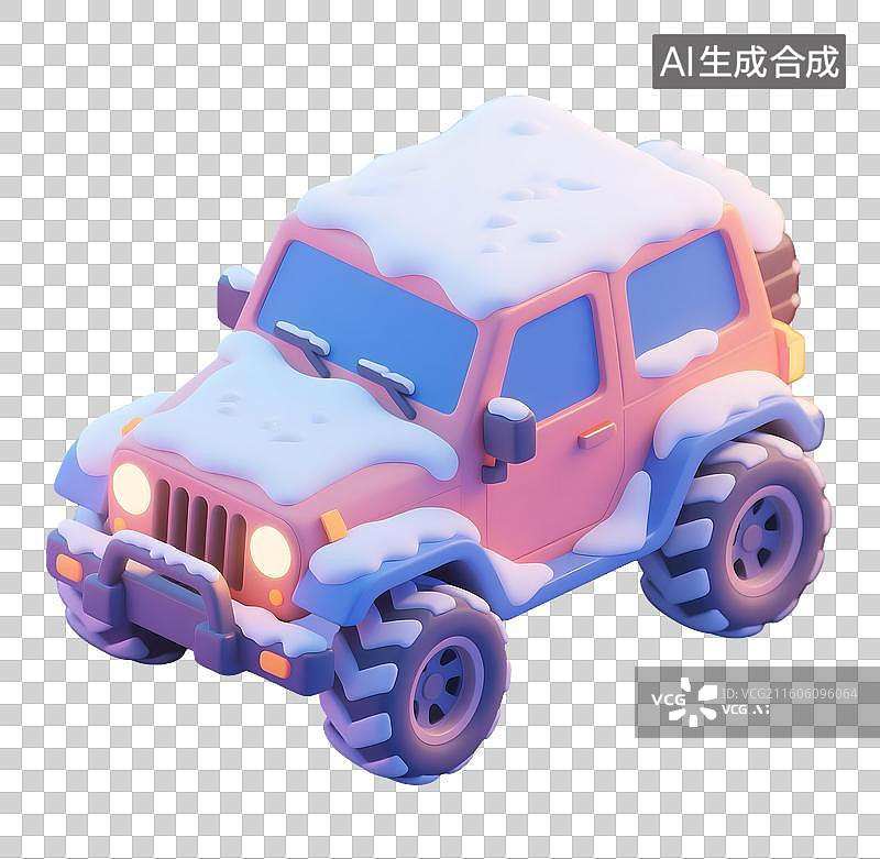【AI数字艺术】AIGC：3D落满积雪的吉普车，越野车，冬季自驾游 ，装饰，元素，免抠图形图片素材