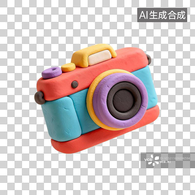 【AI数字艺术】3D渲染，粘土风，相机，照相机，卡通图形图标，免抠元素图片素材