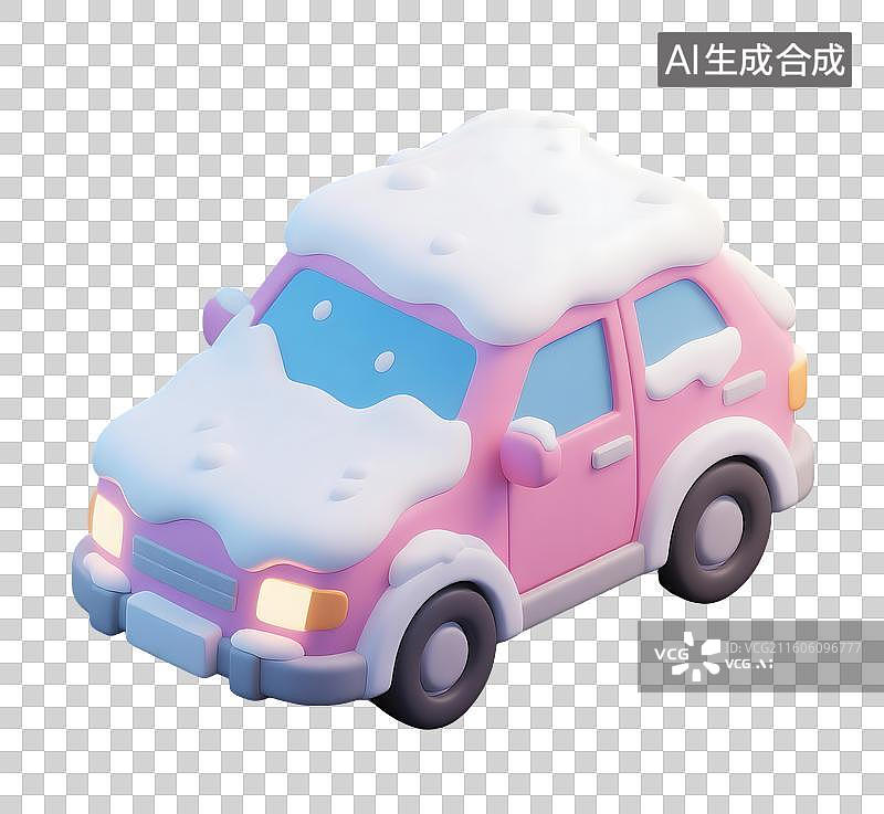 【AI数字艺术】AIGC：3D覆雪的小汽车，私家车，冬天装饰元素，免抠图形图片素材