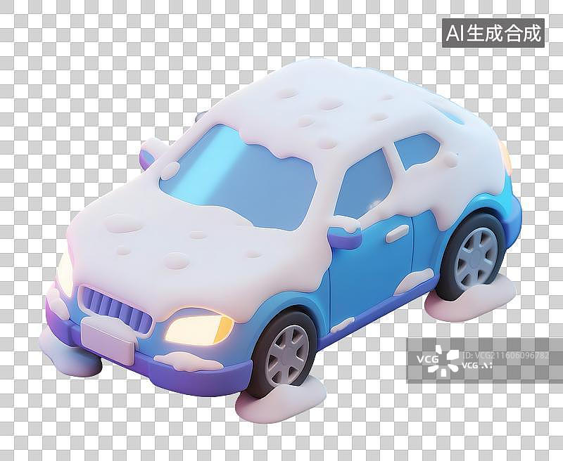【AI数字艺术】AIGC：3D覆雪的小汽车，私家车，冬天装饰元素，免抠图形图片素材