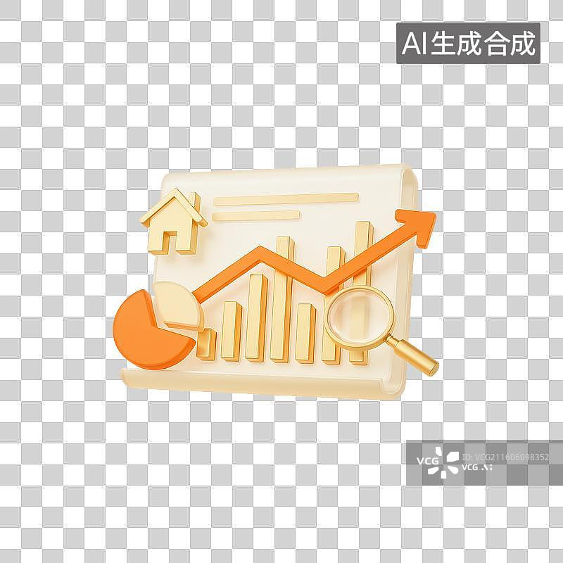 【AI数字艺术】3d轻拟物质感金融理财研究报告元素图片素材