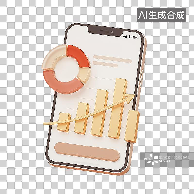 【AI数字艺术】3d轻拟物质感金融理财手机数据图表元素图片素材
