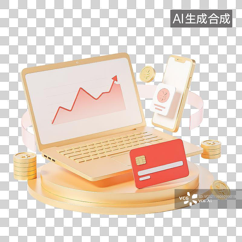 【AI数字艺术】3d轻拟物质感金融理财手机数据图表元素图片素材