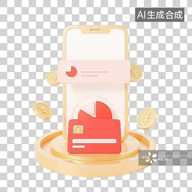 【AI数字艺术】3d轻拟物质感金融理财手机数据图表元素图片素材