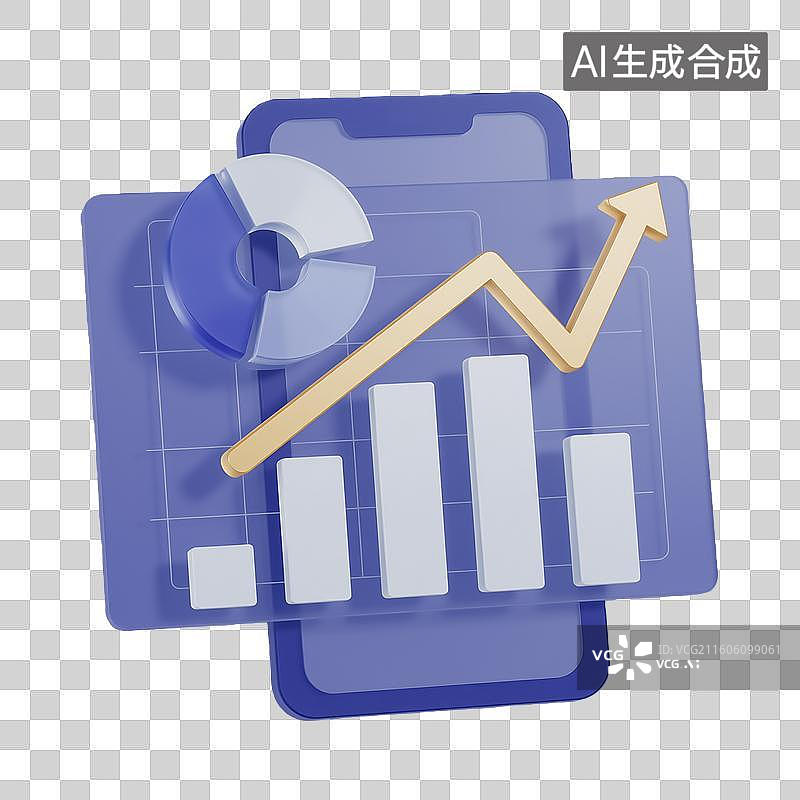 【AI数字艺术】3d轻拟物质感金融理财手机数据图表元素图片素材