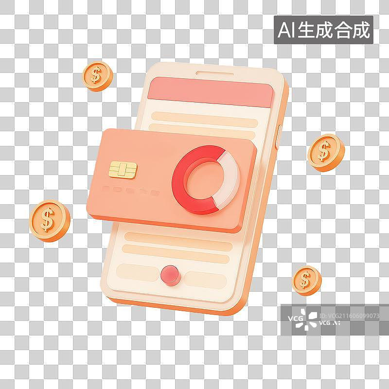 【AI数字艺术】3d轻拟物质感金融理财手机数据图表元素图片素材