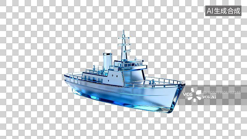 【AI数字艺术】蓝色透明船只模型展示  卡通邮轮，轮船，游艇，旅游，旅行，度假，交通运输图片素材